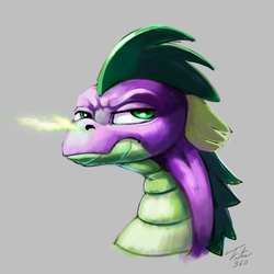 Size: 900x900 | Tagged: safe, artist:tsitra360, spike, dragon, g4, bust, cute, fire, frown, green fire, looking at you, male, older, portrait, practice drawing, quickie, signature, snorting, solo, speedpaint, unamused