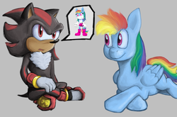 Size: 2150x1416 | Tagged: safe, artist:veskler, rainbow dash, anthro, plantigrade anthro, g4, crossover, male, request, shadow the hedgehog, sonic the hedgehog (series), sonicified