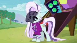 Size: 800x449 | Tagged: safe, screencap, coloratura, earth pony, pony, g4, season 5, the mane attraction, animated, animated screencap, arrogant, blinking, celebrity, choker, clothes, countess coloratura, cuffs (clothes), eyeliner, eyes closed, fabulous, female, frown, gif, graceful, hair flip, jacket, makeup, mane flip, mare, ponytail, pop star, solo, stupid sexy coloratura, veil