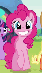Size: 400x690 | Tagged: safe, screencap, applejack, pinkie pie, twilight sparkle, alicorn, pony, g4, the mane attraction, animated, cute, diapinkes, excited, female, grin, mare, smiling, solo focus, trotting, trotting in place, twilight sparkle (alicorn)