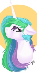 Size: 657x1280 | Tagged: safe, artist:icecoldwulf, princess celestia, g4, bust, colored pupils, female, looking up, missing accessory, solo