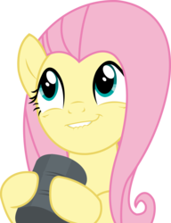 Size: 2272x2954 | Tagged: safe, artist:sketchmcreations, fluttershy, g4, scare master, female, high res, lip bite, simple background, smiling, smirk, solo, tin can, transparent background, vector