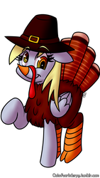 Size: 1152x2048 | Tagged: safe, artist:outofworkderpy, derpy hooves, pegasus, pony, turkey, g4, clothes, costume, cute, derpabetes, female, food, mare, meat, raised hoof, simple background, solo, thanksgiving, turkey costume, white background