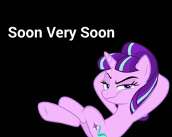 Size: 1280x1024 | Tagged: safe, starlight glimmer, g4, the cutie re-mark, black background, s5 starlight, simple background, smug, smuglight glimmer, soon, welcome home twilight