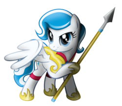 Size: 959x833 | Tagged: safe, artist:ikuvaito, oc, oc only, oc:winterspear, armor, determined, guardsmare, royal guard, smiling, solo, spear, weapon