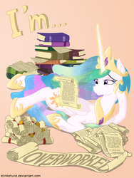 Size: 3000x4000 | Tagged: safe, artist:stinkehund, part of a set, princess celestia, alicorn, pony, g4, book, clothes, female, letter, magic, mare, scroll, solo, tired