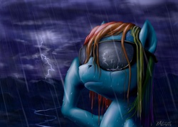 Size: 7000x5000 | Tagged: safe, artist:yalcahoon, rainbow dash, pony, g4, absurd resolution, deal with it, female, rain, solo, sunglasses, thunderstorm, wet mane