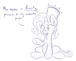 Size: 1000x800 | Tagged: safe, artist:heir-of-rick, rarity, pony, g4, chest fluff, crown, dialogue, female, food, happy, marshmallow, monochrome, queen, rarity is a marshmallow, simple background, sitting, sketch, solo