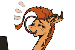 Size: 540x360 | Tagged: safe, artist:madhotaru, oc, oc only, oc:twiggy, giraffe, female, long tongue, open mouth, prehensile tongue, tongue out