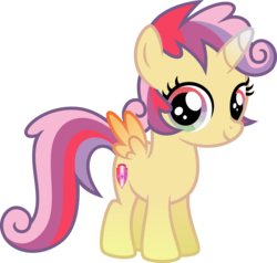 Size: 7716x7355 | Tagged: safe, artist:osipush, apple bloom, scootaloo, sweetie belle, alicorn, pony, crusaders of the lost mark, g4, absurd resolution, cutie mark, cutie mark crusaders, female, filly, fusion, fusion:sweetie belle, inkscape, looking at you, simple background, solo, sweetiloo bloom, the cmc's cutie marks, the ultimate cutie mark crusader, transparent background, vector, we have become one, what has magic done, xk-class end-of-the-world scenario