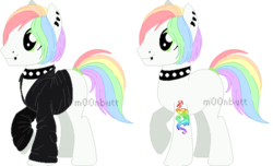 Size: 645x393 | Tagged: safe, artist:b-0nehead, oc, oc only, oc:riff raff, earth pony, pony, choker, clothes, ear piercing, leather jacket, lip piercing, nose piercing, piercing, raised hoof, simple background, smiling, solo, spiked choker, tail wrap, tattoo, transparent background, watermark