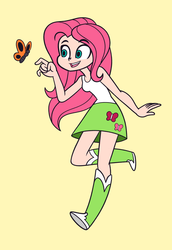 Size: 964x1400 | Tagged: safe, artist:khuzang, fluttershy, butterfly, equestria girls, g4, clothes, female, human coloration, skirt, solo, tank top
