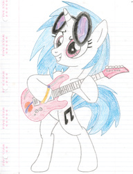 Size: 2479x3229 | Tagged: safe, artist:rubixks, dj pon-3, vinyl scratch, g4, female, guitar, high res, lined paper, solo, traditional art