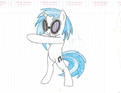 Size: 1024x786 | Tagged: safe, artist:rubixks, dj pon-3, vinyl scratch, g4, female, glasses, lined paper, solo, traditional art