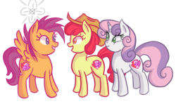 Size: 950x600 | Tagged: safe, artist:pewycert, apple bloom, scootaloo, sweetie belle, earth pony, pony, crusaders of the lost mark, g4, cutie mark, cutie mark crusaders, hat, the cmc's cutie marks