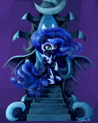 Size: 2000x2500 | Tagged: safe, artist:solar-claw, nightmare moon, g4, female, high res, raised hoof, sitting, solo, throne