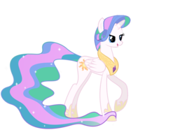 Size: 1035x772 | Tagged: safe, artist:cakeslover, edit, princess celestia, rarity, alicorn, hybrid, pony, g4, body swap, female, fusion, head swap, mane style swap, mare, palette swap, race swap, raricorn, recolor, simple background, solo, transparent background, what has magic done, what has science done