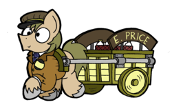 Size: 1659x1051 | Tagged: safe, artist:bobthedalek, earth pony, pony, g4, benny hill, cart, clothes, crossover, hat, jacket, solo