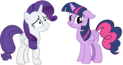 Size: 900x480 | Tagged: safe, artist:misskicha, edit, rarity, twilight sparkle, alicorn, pony, g4, race swap, raricorn, swap, tail swap, twilight sparkle (alicorn)