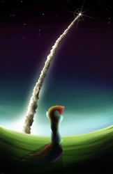 Size: 3300x5100 | Tagged: safe, artist:flamevulture17, rainbow dash, g4, female, launch, rocket, sky, solo, space, stars