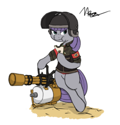 Size: 1200x1250 | Tagged: safe, artist:messenger, maud pie, earth pony, pony, semi-anthro, g4, armband, australium minigun, bipedal, crossover, eating, female, food, heavy (tf2), leaning, mare, minigun, sandwich, simple background, solo, team fortress 2, transparent background, weapon