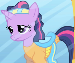 Size: 726x617 | Tagged: safe, screencap, twilight sparkle, pony, unicorn, friendship is magic, g4, alternate hairstyle, clothes, female, headband, outfit catalog, solo, too shiny, unicorn twilight, workout