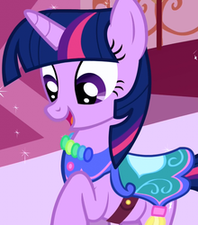 Size: 634x720 | Tagged: safe, screencap, twilight sparkle, pony, unicorn, g4, the ticket master, clothes, dress, female, outfit catalog, saddle, solo, unicorn twilight