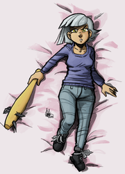 Size: 576x800 | Tagged: safe, artist:theartrix, limestone pie, human, g4, angry, baseball bat, female, humanized, nailbat, pinup, solo