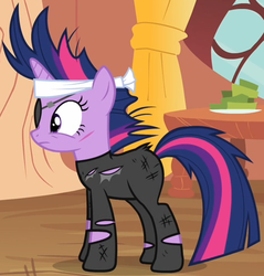 Size: 477x499 | Tagged: safe, screencap, twilight sparkle, g4, it's about time, cut, eyepatch, female, future twilight, outfit catalog, solo