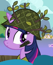 Size: 292x354 | Tagged: safe, screencap, twilight sparkle, pony, dragon quest, camouflage, clothes, cropped, female, helmet, mare, outfit catalog, solo