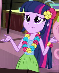 Size: 533x664 | Tagged: safe, screencap, twilight sparkle, equestria girls, g4, my little pony equestria girls: rainbow rocks, shake your tail, clothes, female, grass skirt, hula, hulalight, lei, outfit catalog, skirt, solo, twilight sparkle (alicorn)