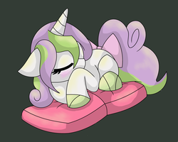 Size: 3704x2968 | Tagged: safe, artist:mississippikite, oc, oc only, oc:sweet pine, dracony, hybrid, black background, high res, interspecies offspring, offspring, parent:spike, parent:sweetie belle, parents:spikebelle, simple background, sleeping, solo