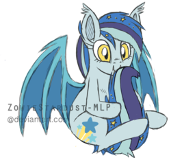 Size: 1024x955 | Tagged: dead source, safe, artist:zowiestardust-mlp, oc, oc only, oc:star struck, bat pony, pony, nom, solo, watermark