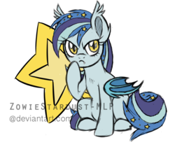 Size: 1024x859 | Tagged: dead source, safe, artist:zowiestardust-mlp, oc, oc only, oc:star struck, bat pony, pony, :<, cute, fangs, frown, glare, looking at you, simple background, sitting, solo, thinking, transparent background, watermark