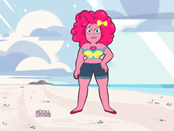 Size: 800x600 | Tagged: safe, pinkie pie, gem (race), g4, bow, clothes, doll divine, female, gem, gemsona, gemsona maker, hair bow, hand on hip, looking at you, midriff, mineral, pezzottaite, pony coloring, solo, steven universe
