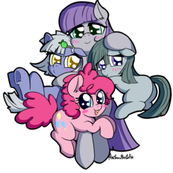 Size: 3000x3000 | Tagged: safe, artist:anibaruthecat, limestone pie, marble pie, maud pie, pinkie pie, earth pony, pony, g4, adorable face, anibaru is trying to murder us, blushing, cute, diapinkes, equestria's best big sister, female, filly, foal, high res, limabetes, looking at you, marblebetes, maudabetes, open mouth, pie sisters, siblings, simple background, sisters, smiling, transparent background, when she smiles