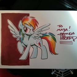 Size: 1080x1080 | Tagged: safe, artist:brenda hickey, rainbow dash, pegasus, pony, g4, female, mare, marker drawing, solo, spread wings, traditional art