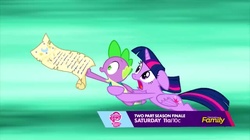 Size: 1024x575 | Tagged: safe, screencap, spike, twilight sparkle, alicorn, pony, g4, the cutie re-mark, discovery family logo, female, mare, twilight sparkle (alicorn)