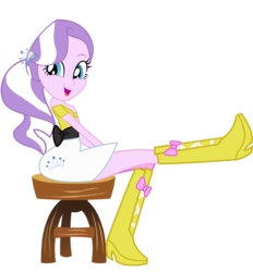 Size: 4923x5295 | Tagged: safe, artist:sunsetshimmer333, diamond tiara, equestria girls, g4, absurd resolution, adult, alternate clothes, alternate hairstyle, boots, clothes swap, female, high heel boots, older, older diamond tiara, shoes, simple background, solo, stool, transparent background