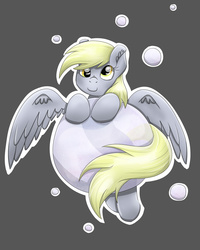 Size: 1600x2000 | Tagged: safe, artist:bratzoid, derpy hooves, pegasus, pony, g4, bubble, cute, derpabetes, ear fluff, female, floating, mare, smiling, solo, spread wings