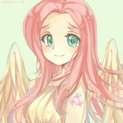 Size: 700x700 | Tagged: safe, artist:leab-lb, fluttershy, human, g4, female, humanized, pixiv, solo, winged humanization