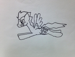 Size: 500x375 | Tagged: safe, artist:jrapcdaikari, soarin', pony, g4, male, monochrome, solo, traditional art