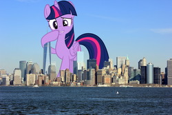 Size: 1024x682 | Tagged: safe, artist:slb94, twilight sparkle, alicorn, pony, g4, female, giant pony, giantess, macro, manhattan, mare, mega twilight sparkle, new york, new york city, one world trade center, solo, twilight sparkle (alicorn)