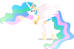 Size: 5000x3369 | Tagged: safe, artist:xebck, princess celestia, alicorn, pony, g4, the cutie re-mark, .svg available, absurd resolution, angry, crystal war timeline, ethereal mane, female, gritted teeth, mare, pointing, simple background, solo, spread wings, that was fast, tiara, transparent background, vector
