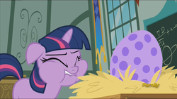 Size: 1920x1080 | Tagged: safe, screencap, twilight sparkle, pony, unicorn, g4, the cutie mark chronicles, the cutie re-mark, discovery family logo, dragon egg, eyes closed, filly, filly twilight sparkle, floppy ears, foal, spike's egg, unicorn twilight