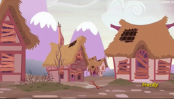 Size: 1881x1071 | Tagged: safe, screencap, g4, the cutie re-mark, abandoned, crystal war timeline, discovery family logo, no pony, ponyville, ruins