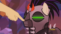 Size: 1249x701 | Tagged: safe, edit, edited screencap, screencap, ivory, ivory rook, crystal pony, pony, g4, the cutie re-mark, boop, boop edit, crystal war timeline, discovery family logo, finger, hand, mind control, sombra soldier