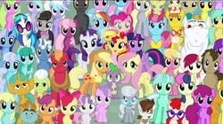 Size: 1230x691 | Tagged: safe, edit, edited screencap, screencap, aloe, apple bloom, applejack, berry punch, berryshine, big macintosh, bon bon, bulk biceps, carrot cake, carrot top, cheerilee, cherry berry, cloudchaser, cup cake, daisy, derpy hooves, diamond tiara, dj pon-3, doctor whooves, flitter, flower wishes, fluttershy, golden harvest, granny smith, lemon hearts, lily, lily valley, linky, lotus blossom, lyra heartstrings, mayor mare, minuette, octavia melody, pinkie pie, pipsqueak, pokey pierce, pound cake, pumpkin cake, rainbow dash, rarity, roseluck, scootaloo, sea swirl, seafoam, shoeshine, silver spoon, snails, snips, spike, sunset shimmer, sweetie belle, sweetie drops, thunderlane, time turner, twilight sparkle, twinkleshine, twist, vinyl scratch, alicorn, earth pony, pony, unicorn, g4, the cutie re-mark, cake family, colt, cutie mark crusaders, everypony at s5's finale, female, flower trio, friends are always there for you, glasses, group photo, looking at you, male, mane seven, mane six, mare, spa twins, twilight sparkle (alicorn), wall of tags