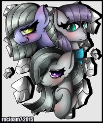 Size: 2704x3240 | Tagged: safe, artist:rocioam7, limestone pie, marble pie, maud pie, g4, blushing, cute, grin, high res, limabetes, marblebetes, maudabetes, paint tool sai, pie sisters, portrait, smiling