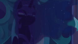 Size: 500x281 | Tagged: safe, screencap, nightmare moon, alicorn, pony, g4, the cutie re-mark, animated, darkness, eager, emerging from the shadows, evil smile, excited, fangs, female, flowing mane, grin, mare, nightmare takeover timeline, now that's something i would like to see, queen, shrunken pupils, slit pupils, smiling, solo, talking, throne, wide eyes